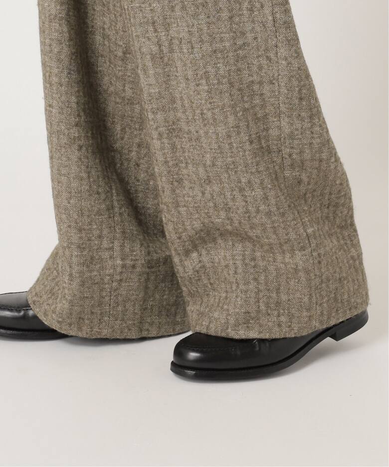 Ms BRAQUE for BOUCLE リネンウールヘリンボン タックワイド パンツ 