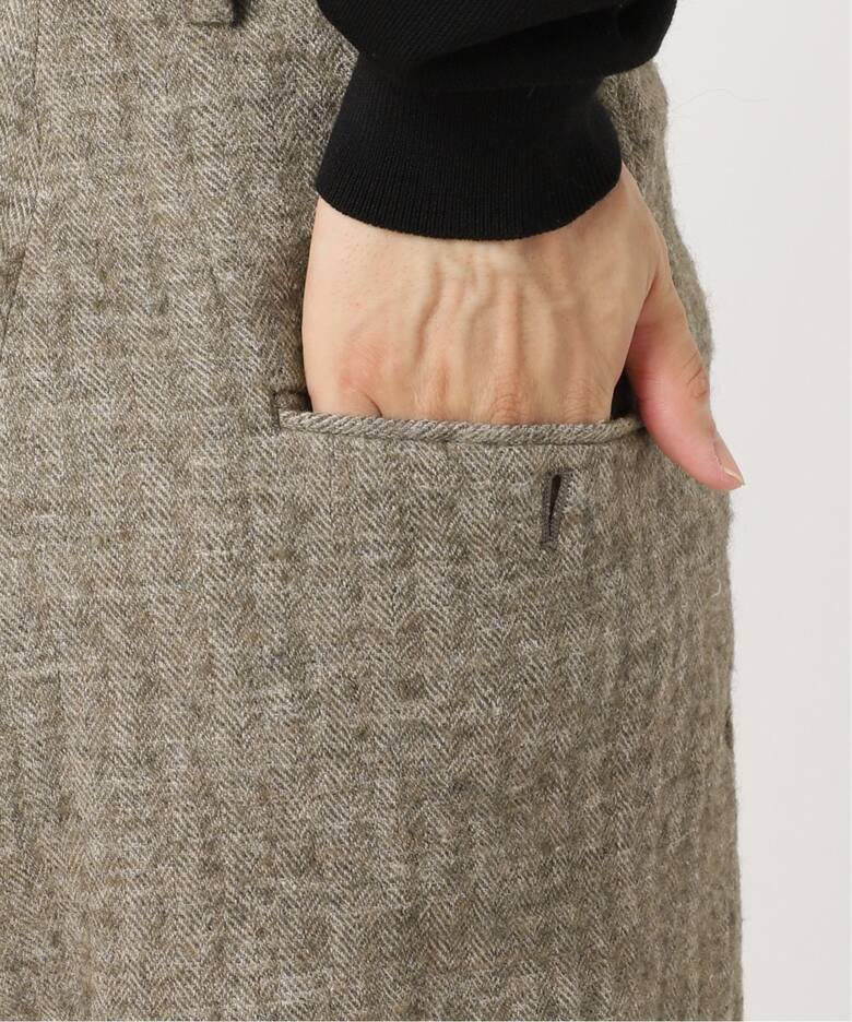 Ms BRAQUE for BOUCLE リネンウールヘリンボン タックワイド パンツ 