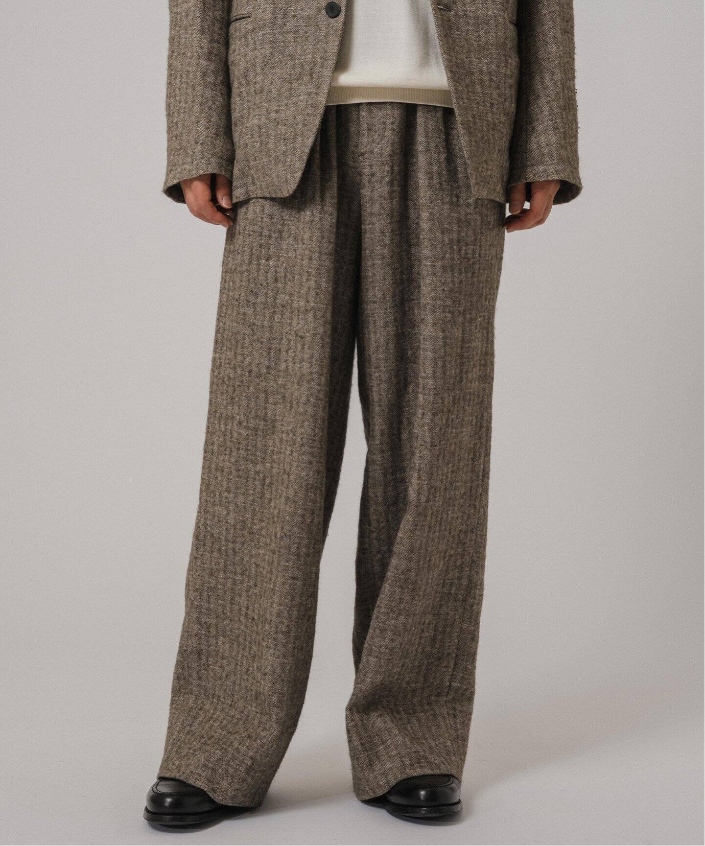 Ms BRAQUE for BOUCLE リネンウールヘリンボン タックワイド パンツ 