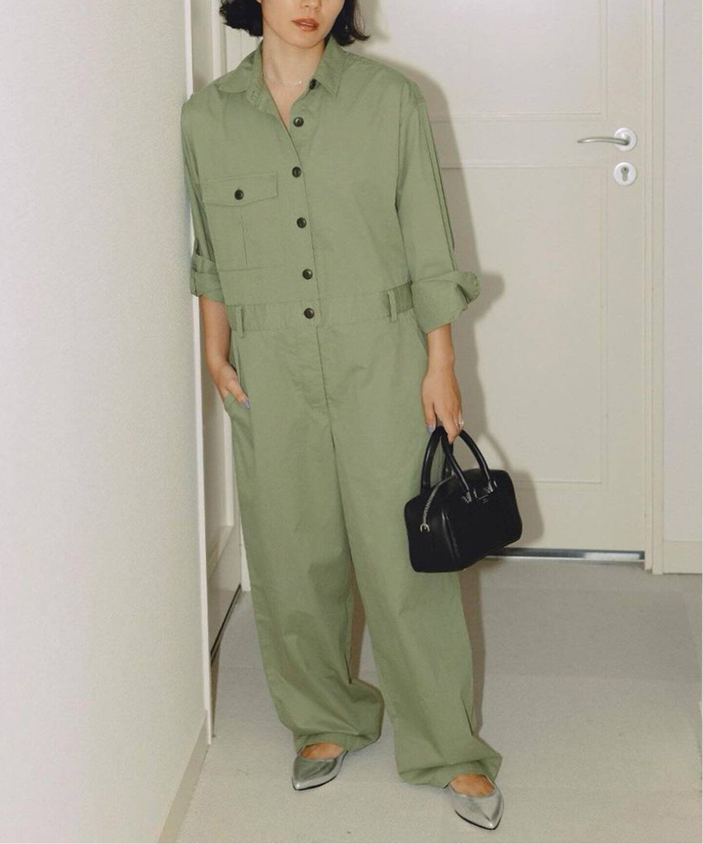 2016SS シャンブレーワイドクロップドオールインワン（正絹 流水模様  