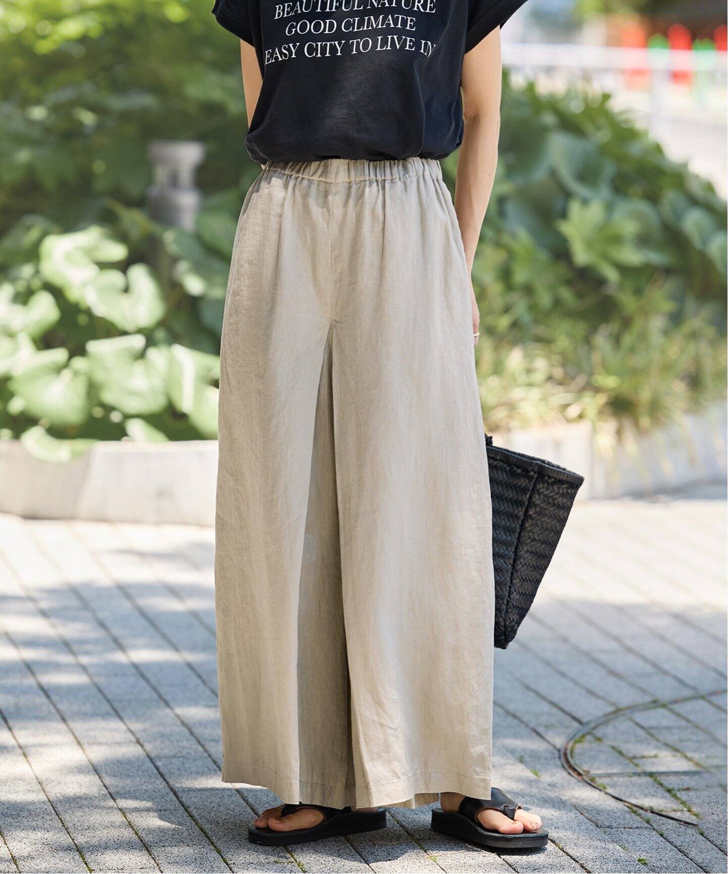 YAECA Exclusive Fabric リネン ギャザー タックキュロット YAECA (ヤエカ) WRITE CULOTTES COTTON LINEN / ライトキュロット