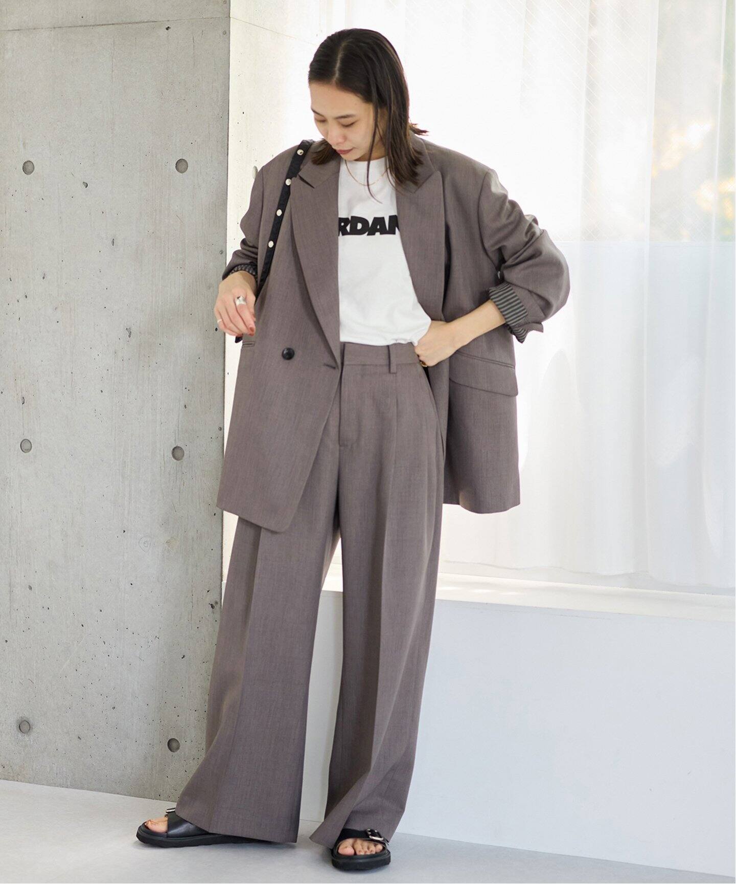 美品】NEATスラックス 甘辛い 2タックワイド サマーウール｜Md.Gray