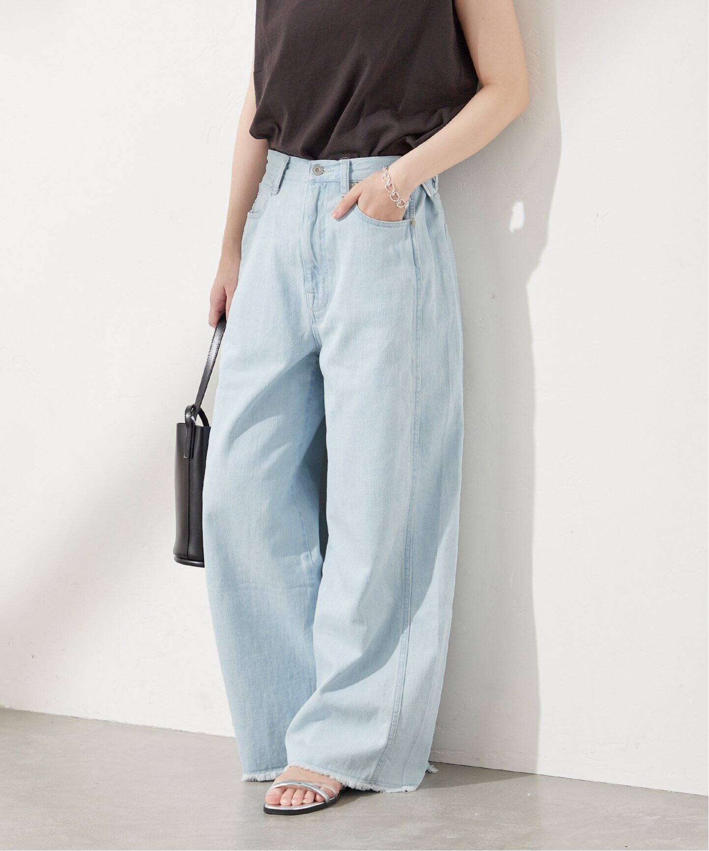 10ozソフトデニムサイドタックワイドパンツ（デニムパンツ・ジーンズ 