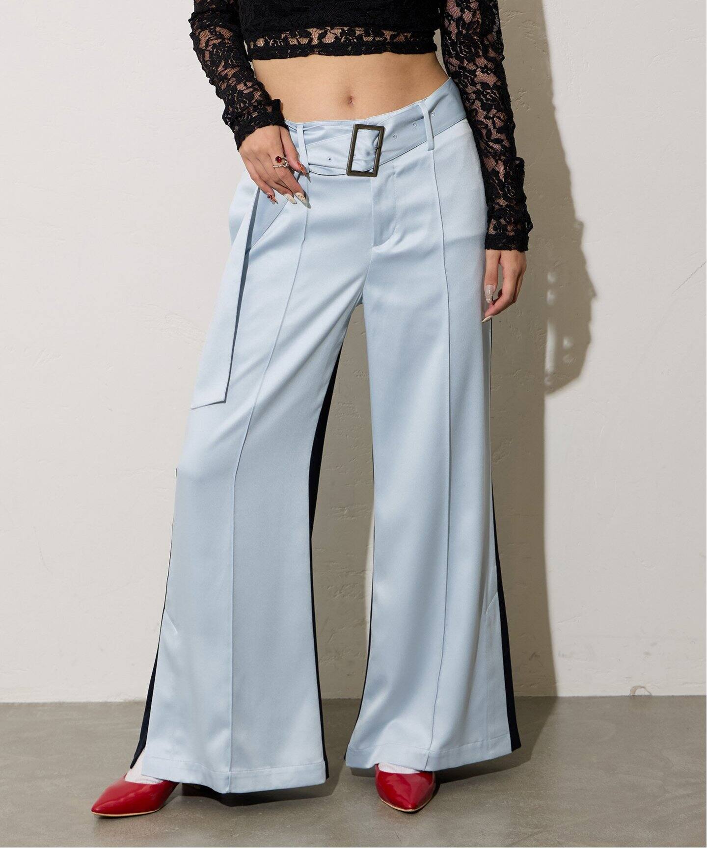 Mika.I×Oriens】バイカラーサテンスラックスパンツ（スラックス  