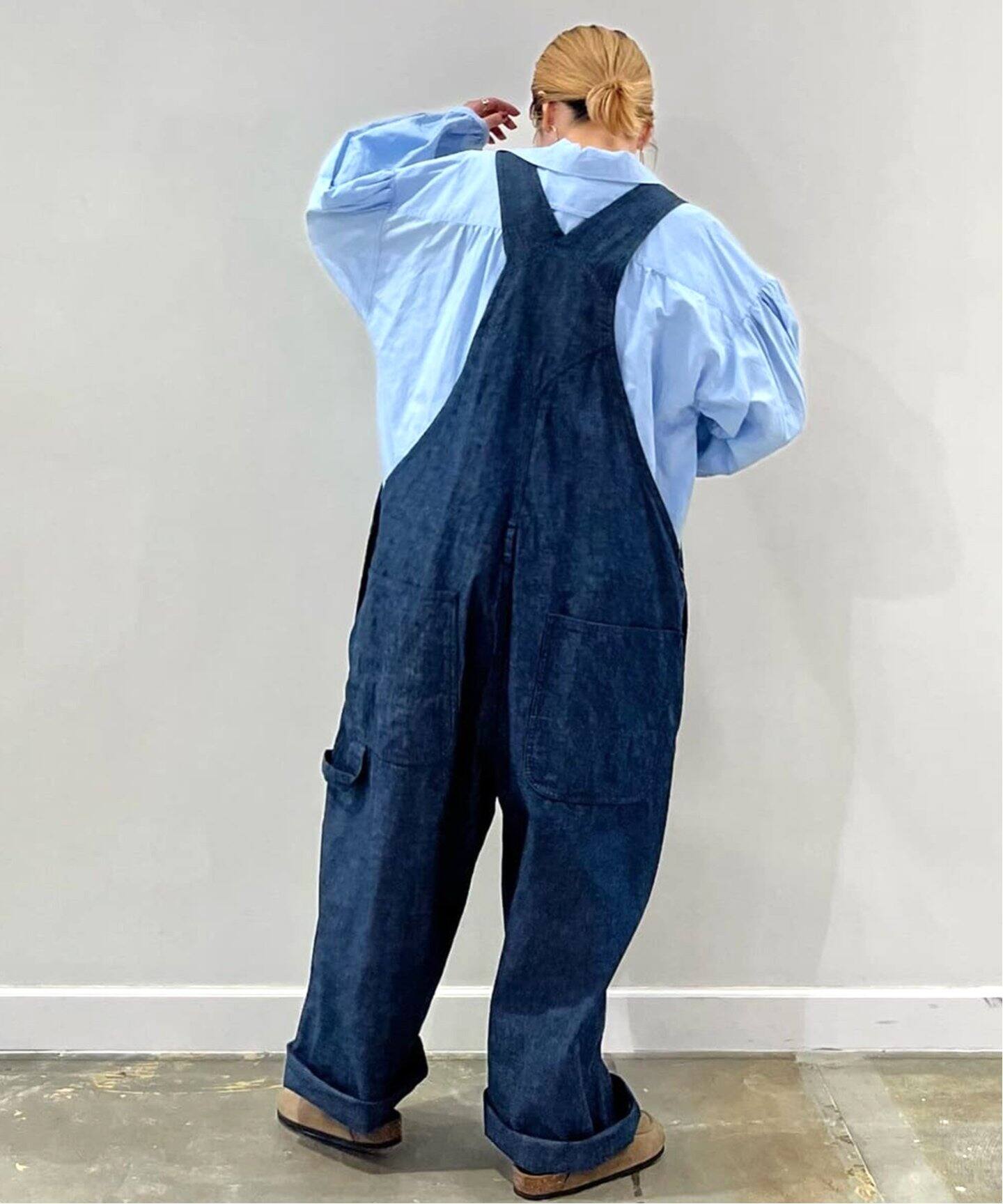 2016SS シャンブレーワイドクロップドオールインワン（正絹 流水模様  