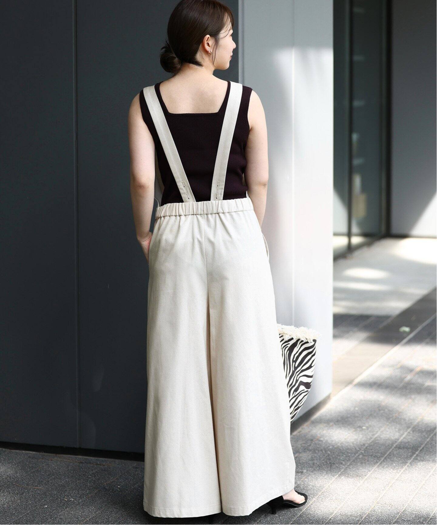 リネンブレンド カーゴオーバーオール サスペンダー サロペット 