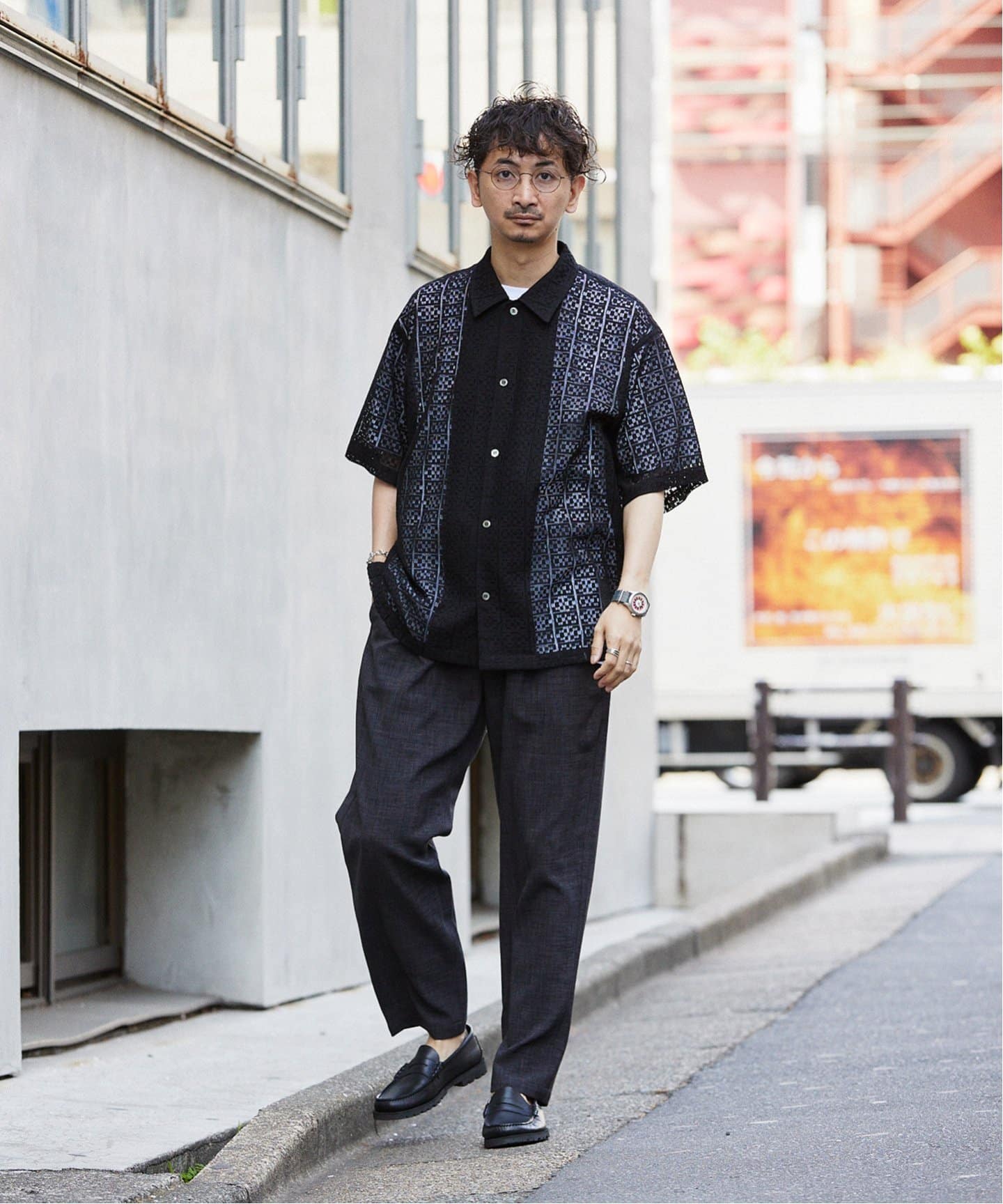 ジャーナルスタンダード　レリューム　
ノーカラーデニムジャケット Zoff メガネ メンズ レディース ボストン 型メガネ｜JOURNAL