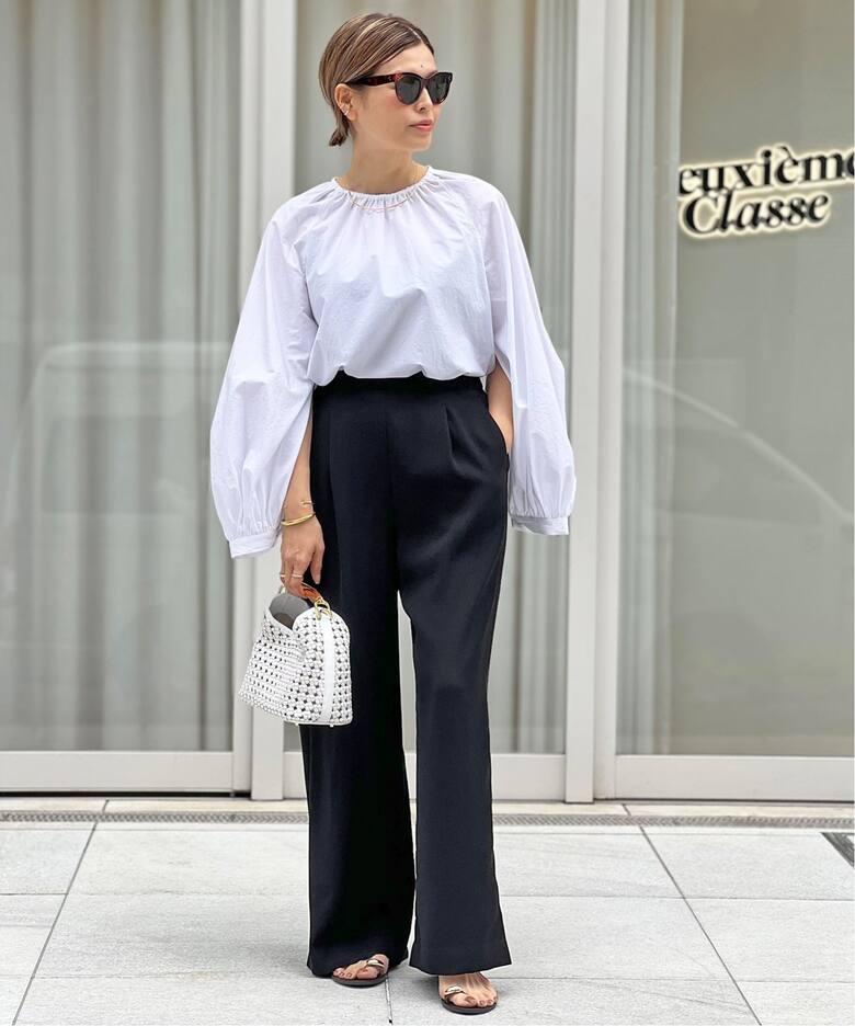 ドゥーズィエムクラス 麻 ワイドパンツ カラー 38 M 白 ホワイト 追加  