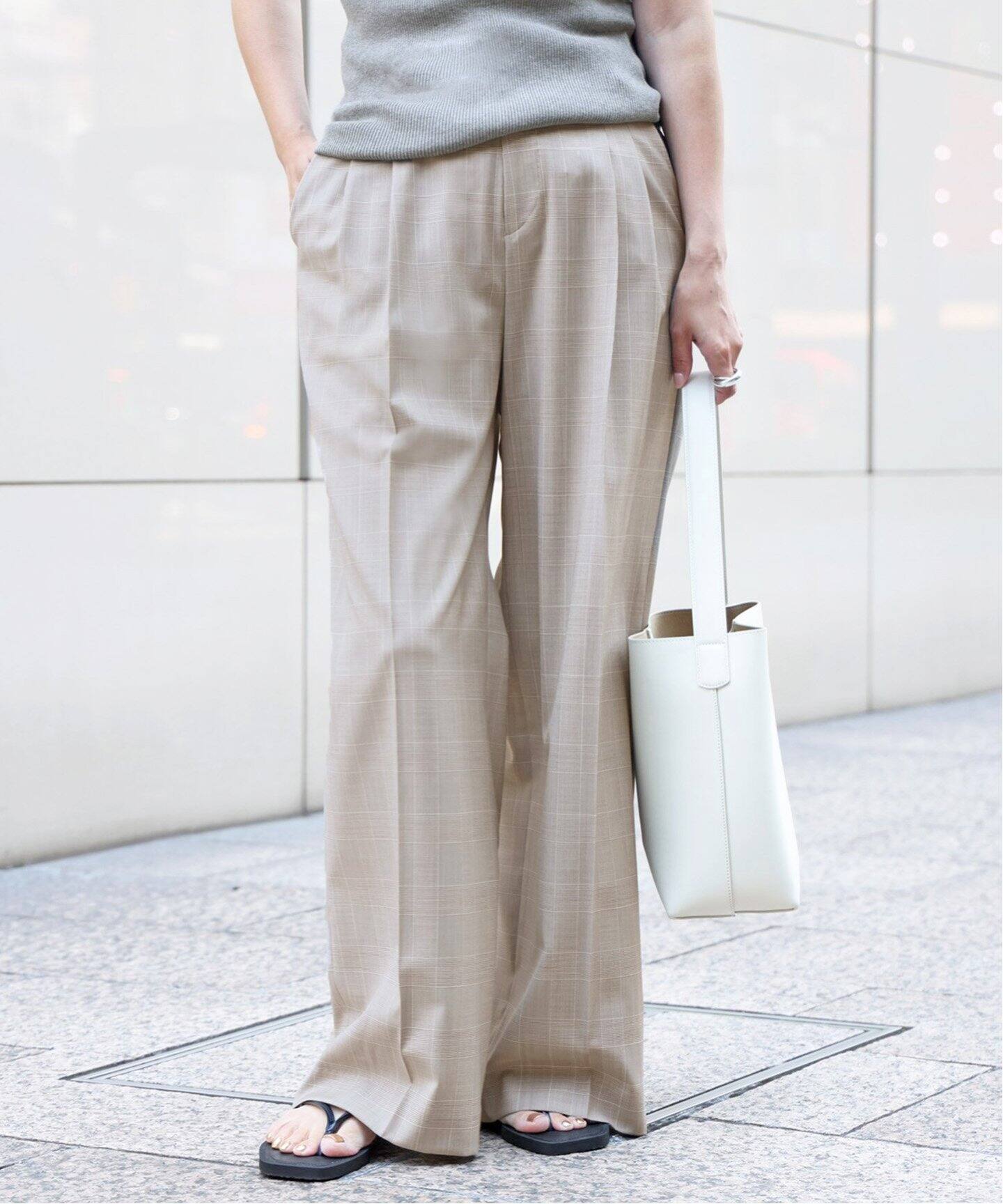 Tuck Wide パンツ (check)（スラックス）｜Deuxieme Classe 