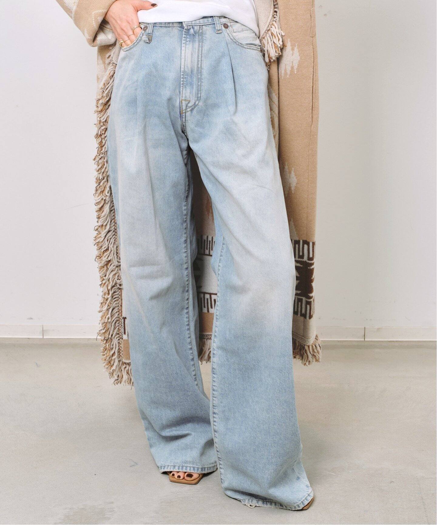 R13/アールサーティーン】 DAMON PLEATED WIDE LEG DENIM（デニム 