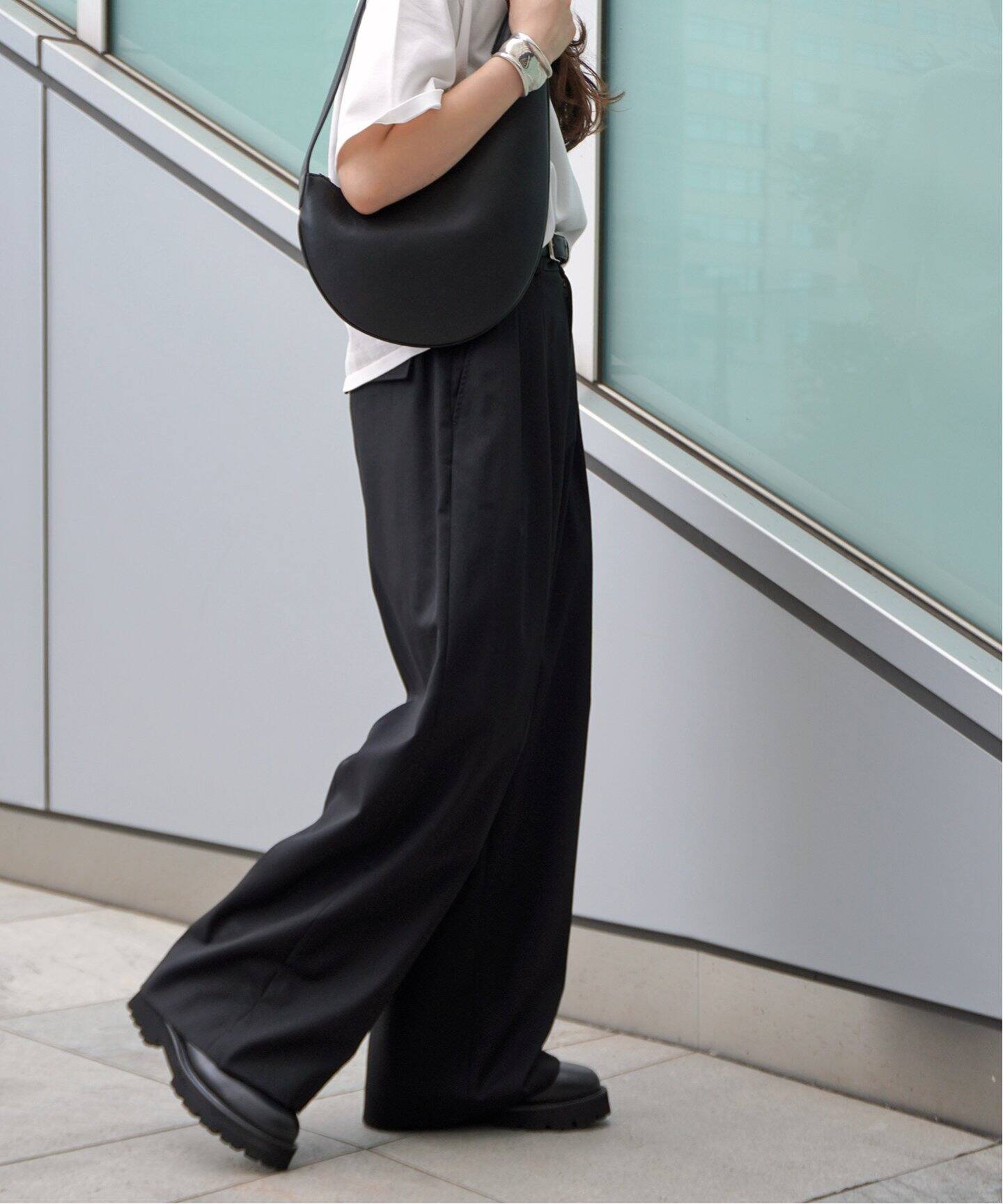 エーピーストゥディオ AP STUDIO パンツ ワイド ウール 無地 ロング丈  