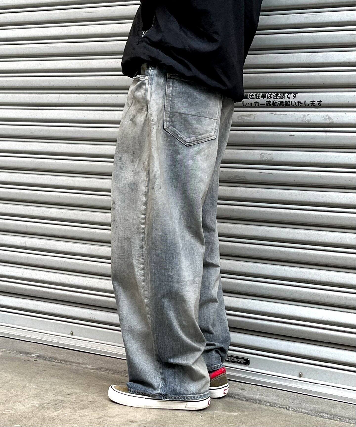Ancellm AGING BLACK ほこり DENIM STRAIGHT PANTS 