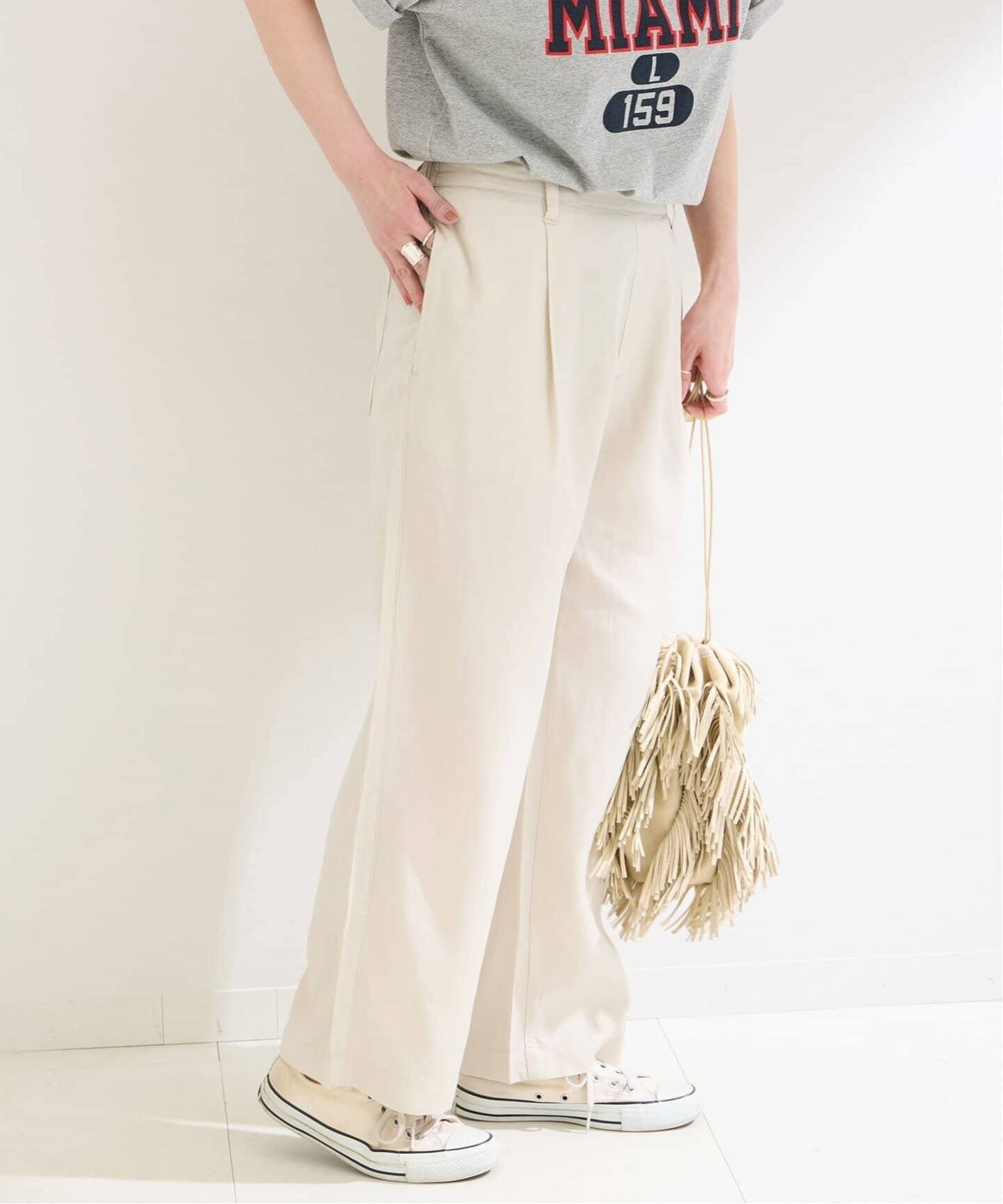 追加》手洗い可 / セルロースワイドパンツ（スラックス）｜B.C STOCK