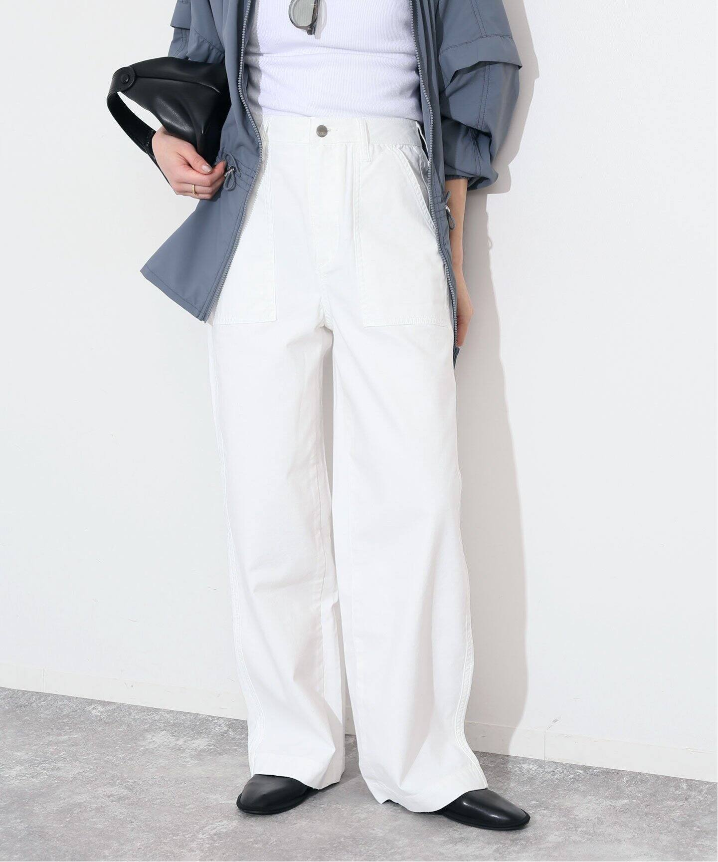 【新品】Healthy DENIM　バックサテンワイドパンツ　M　オフホワイト Healthy DENIM SLOBE別注 バックサテンワイドパンツ H652399I03