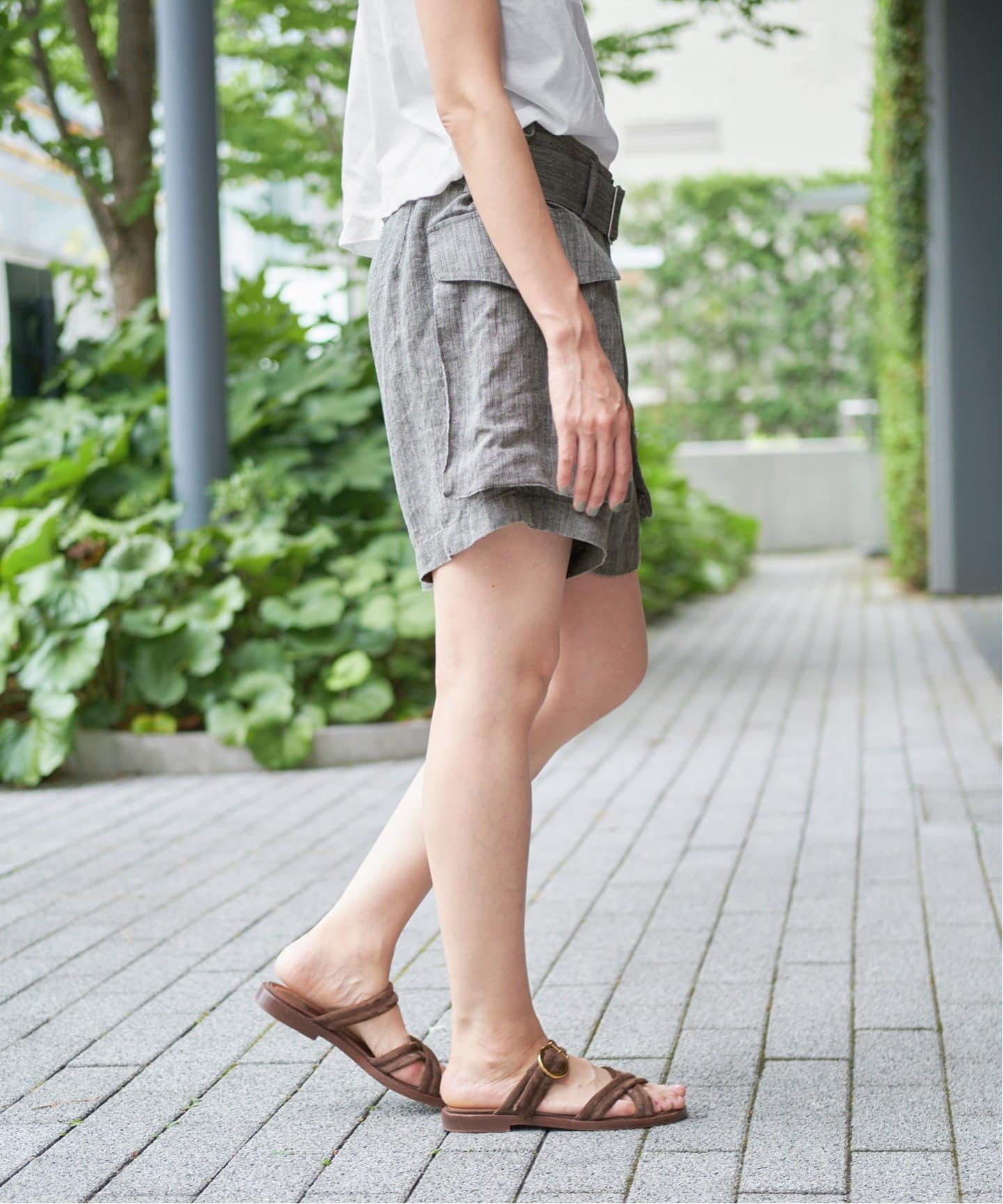 IENA LA BOUCLE リネンヘリンボンカーゴショーツ（ショート・ハーフ