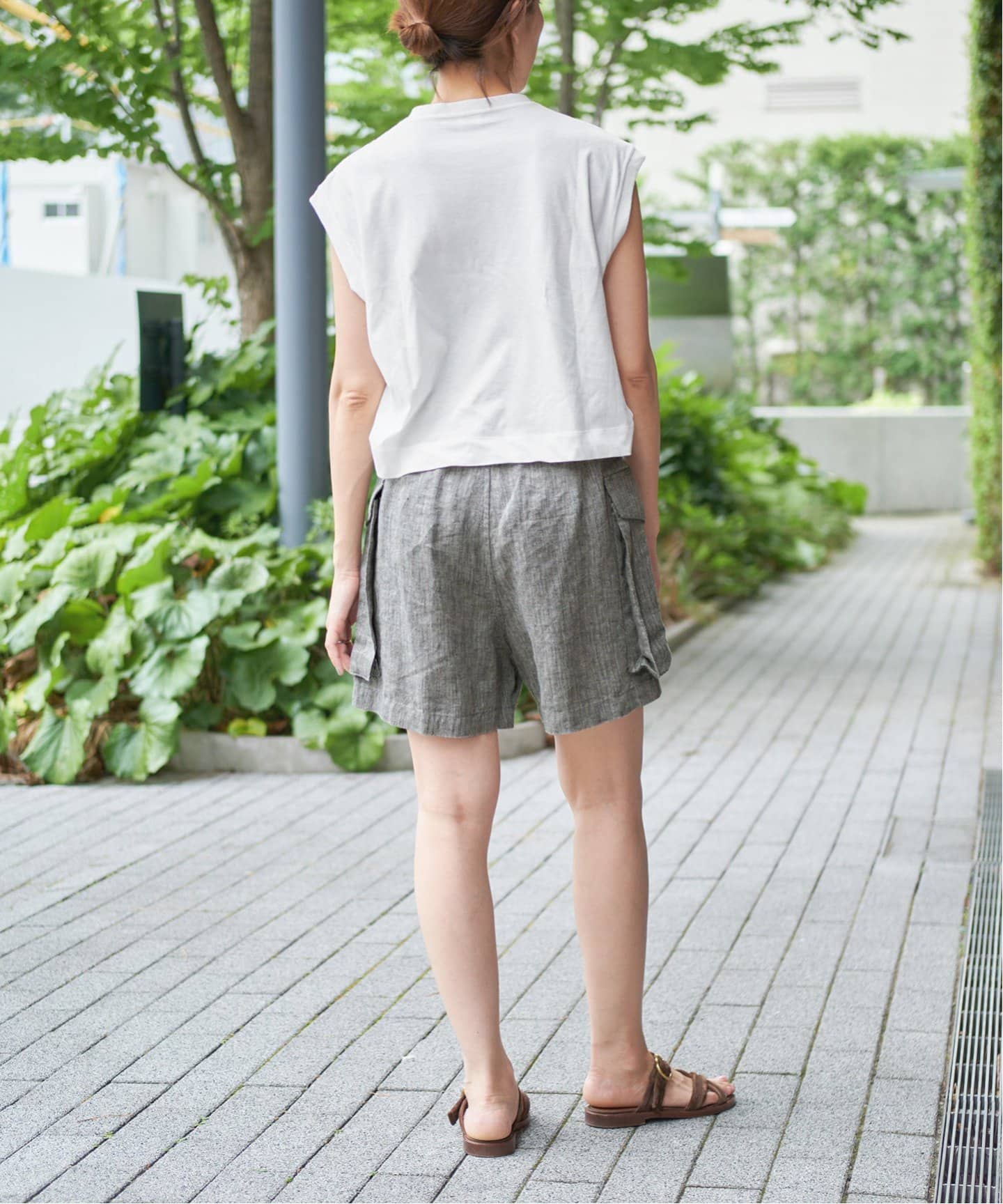 IENA LA BOUCLE リネンヘリンボンカーゴショーツ（ショート・ハーフ