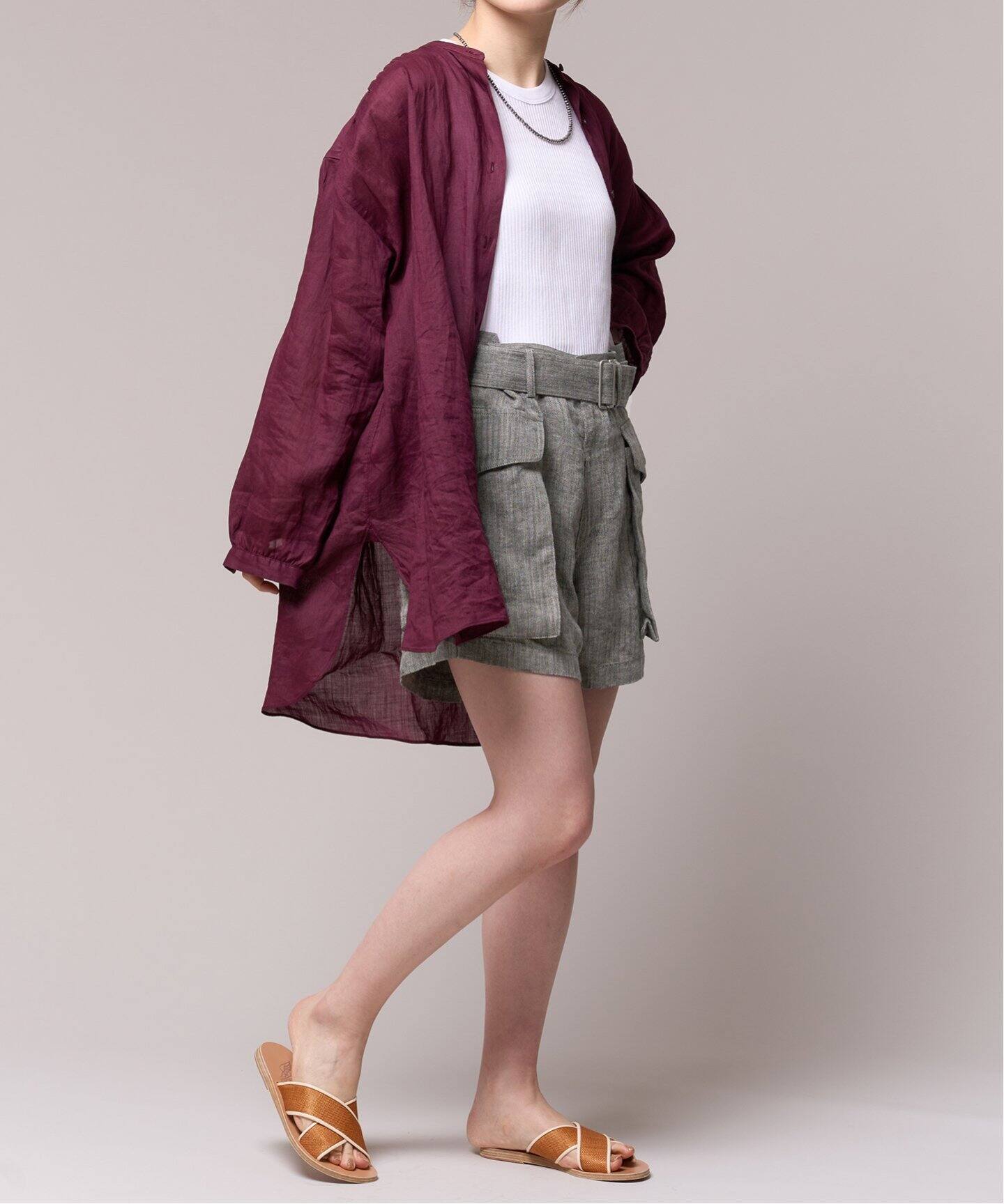 IENA LA BOUCLE リネンヘリンボンカーゴショーツ（ショート