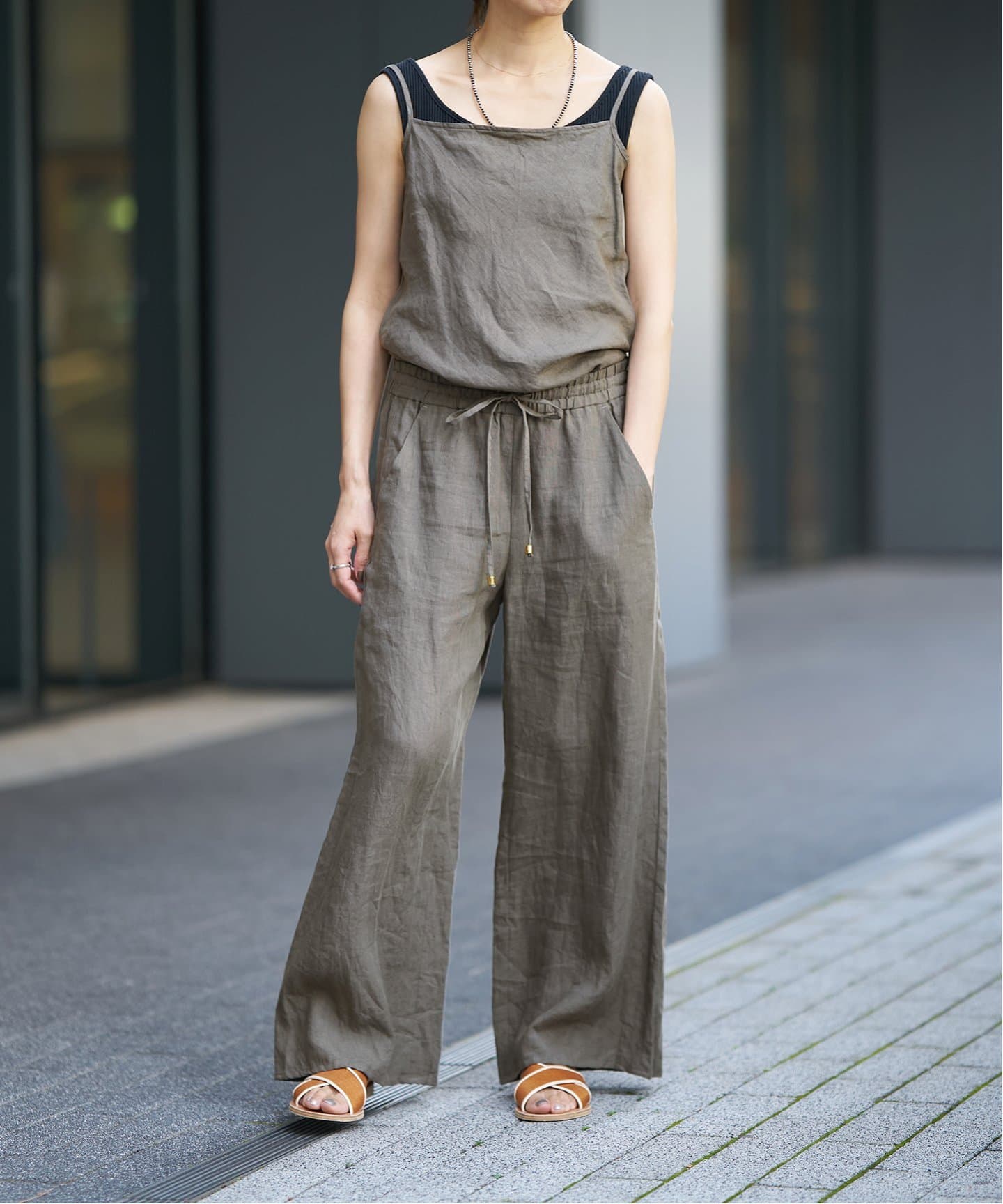 新品　IENA LA BOUCLE パンツ　グレー 追加》IENA LA BOUCLE リネンブロードイージーパンツ(グレー
