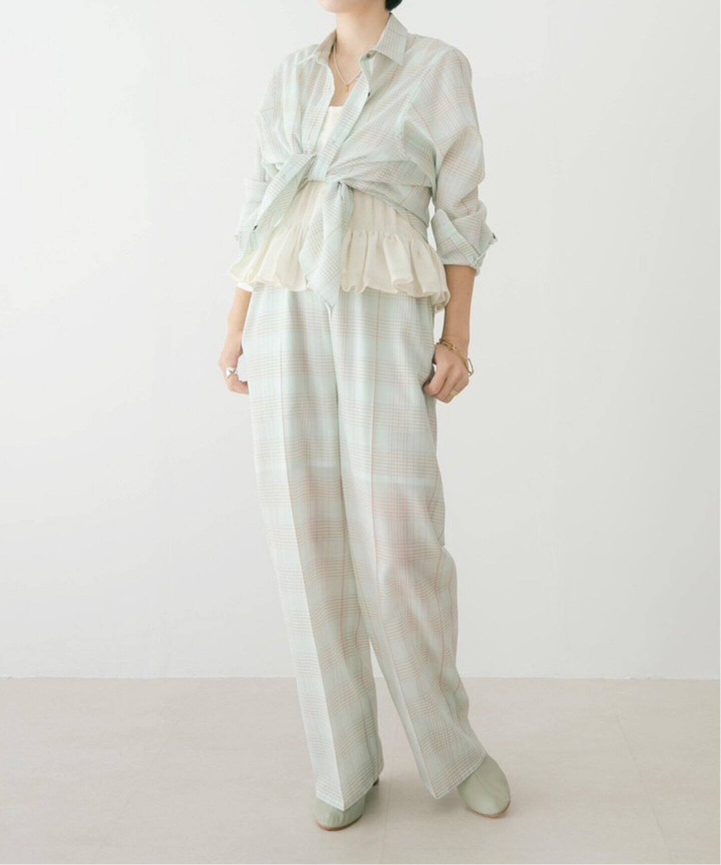 IENA LA BOUCLE プレイドシアーウールパンツ（その他パンツ）｜IENA  