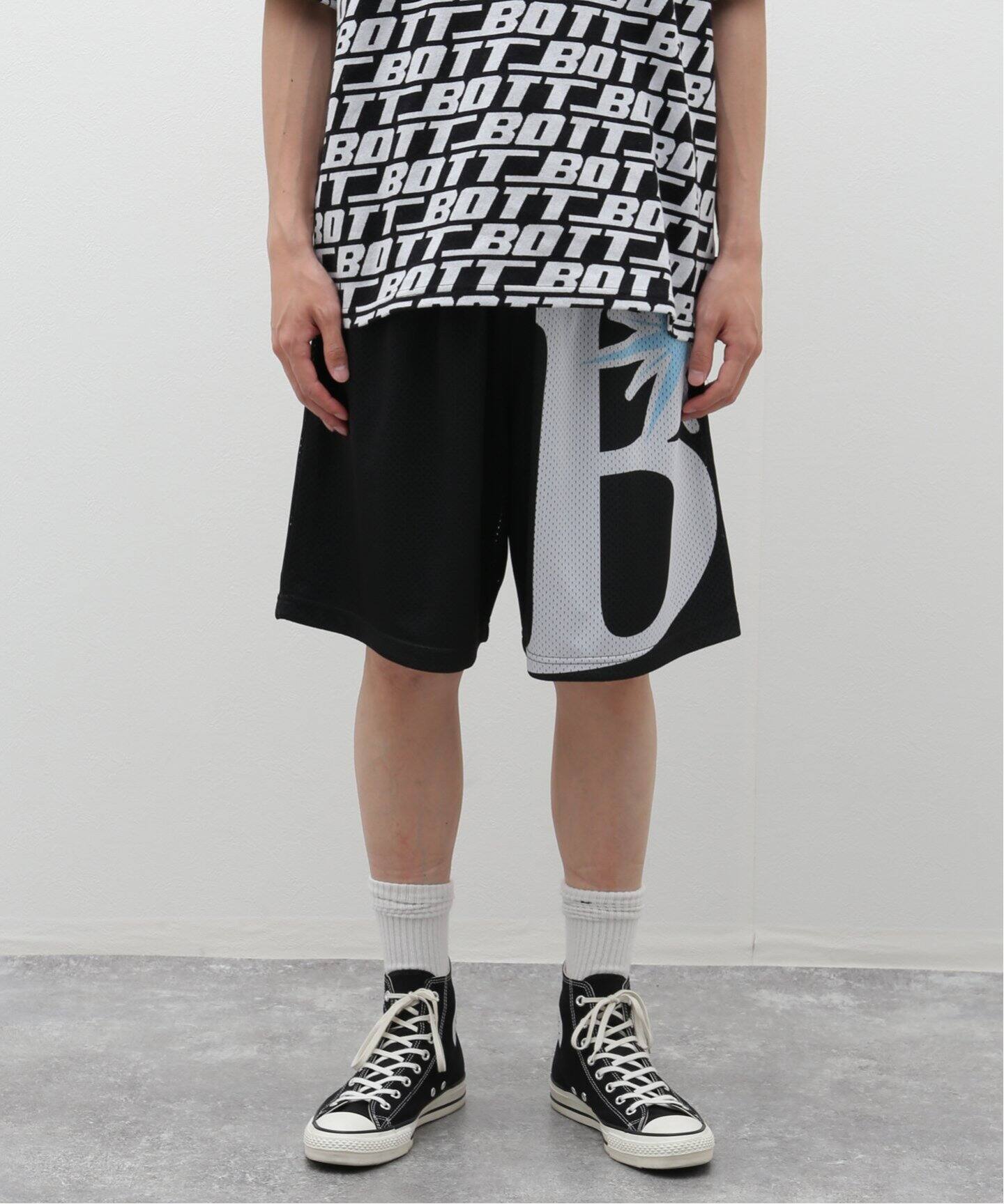 BoTT / B LOGO MESH SHORT / BLACK | Sophomore｜ショートパンツ 