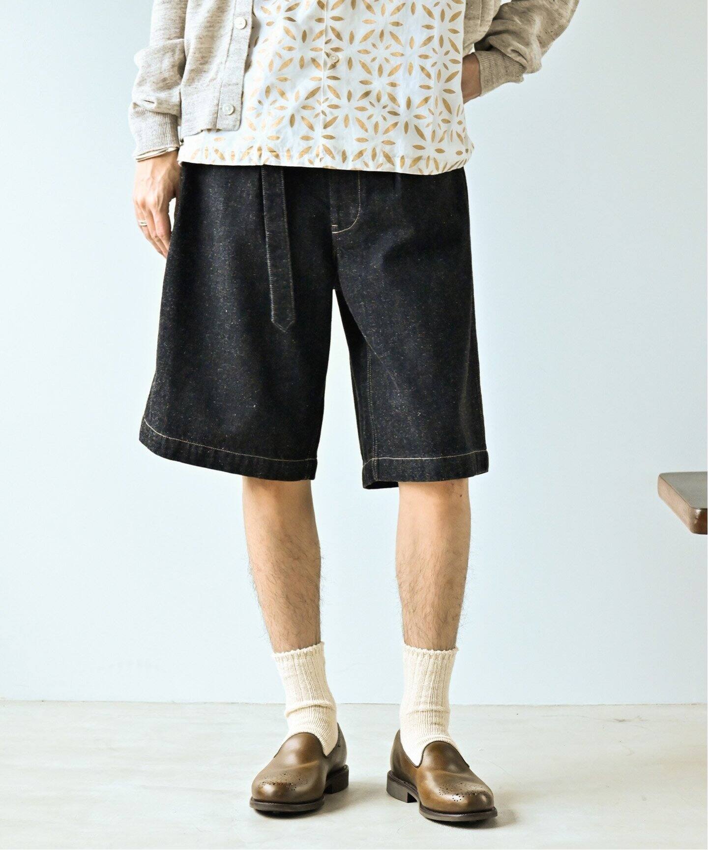 COMME des GARCONS/ブラックデニム ワイドハーフパンツ（C/H デニム 
