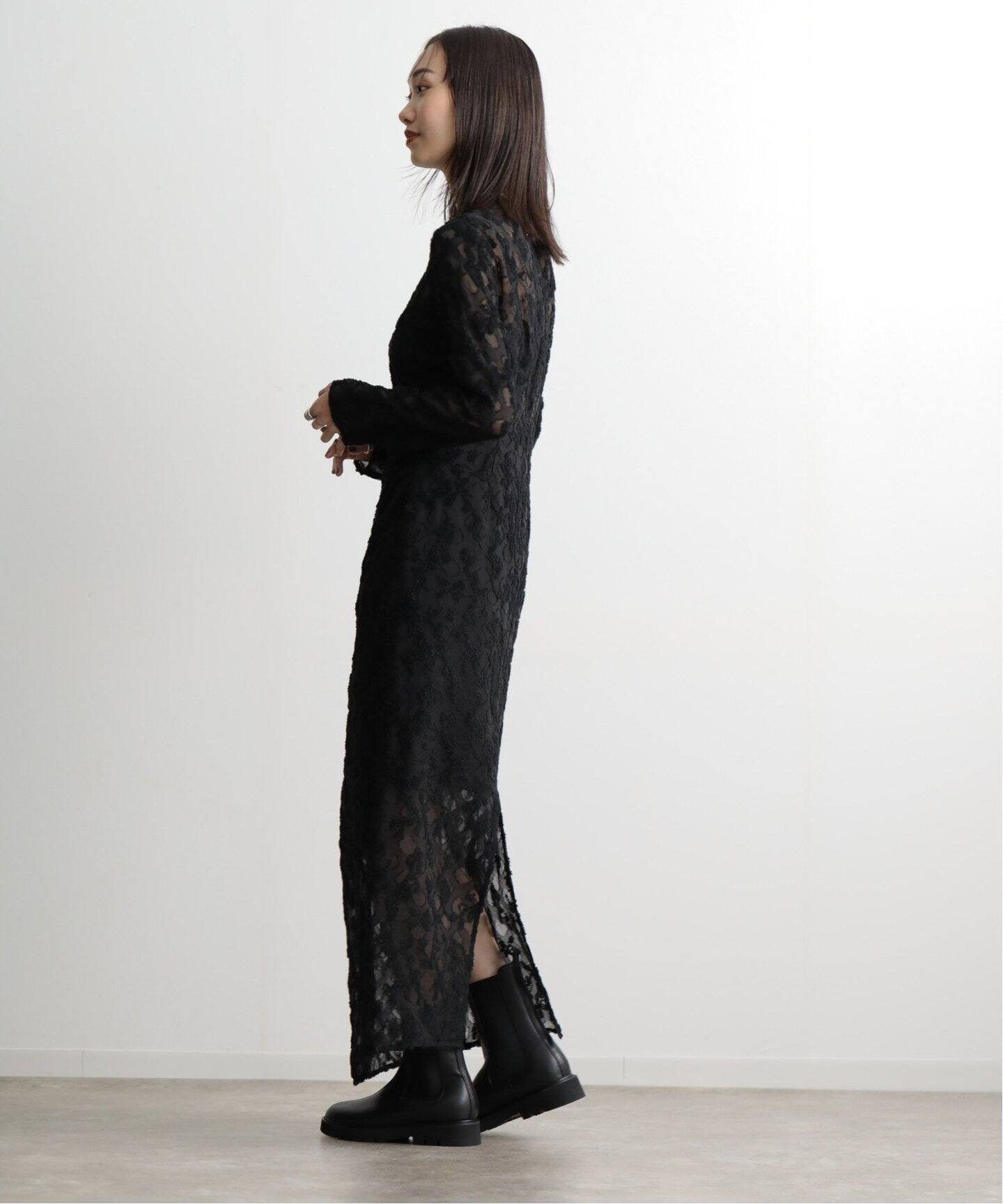 CLANE FLOWER JACQUARD WAIST DRAPE OP 17112-5212（ワンピース  