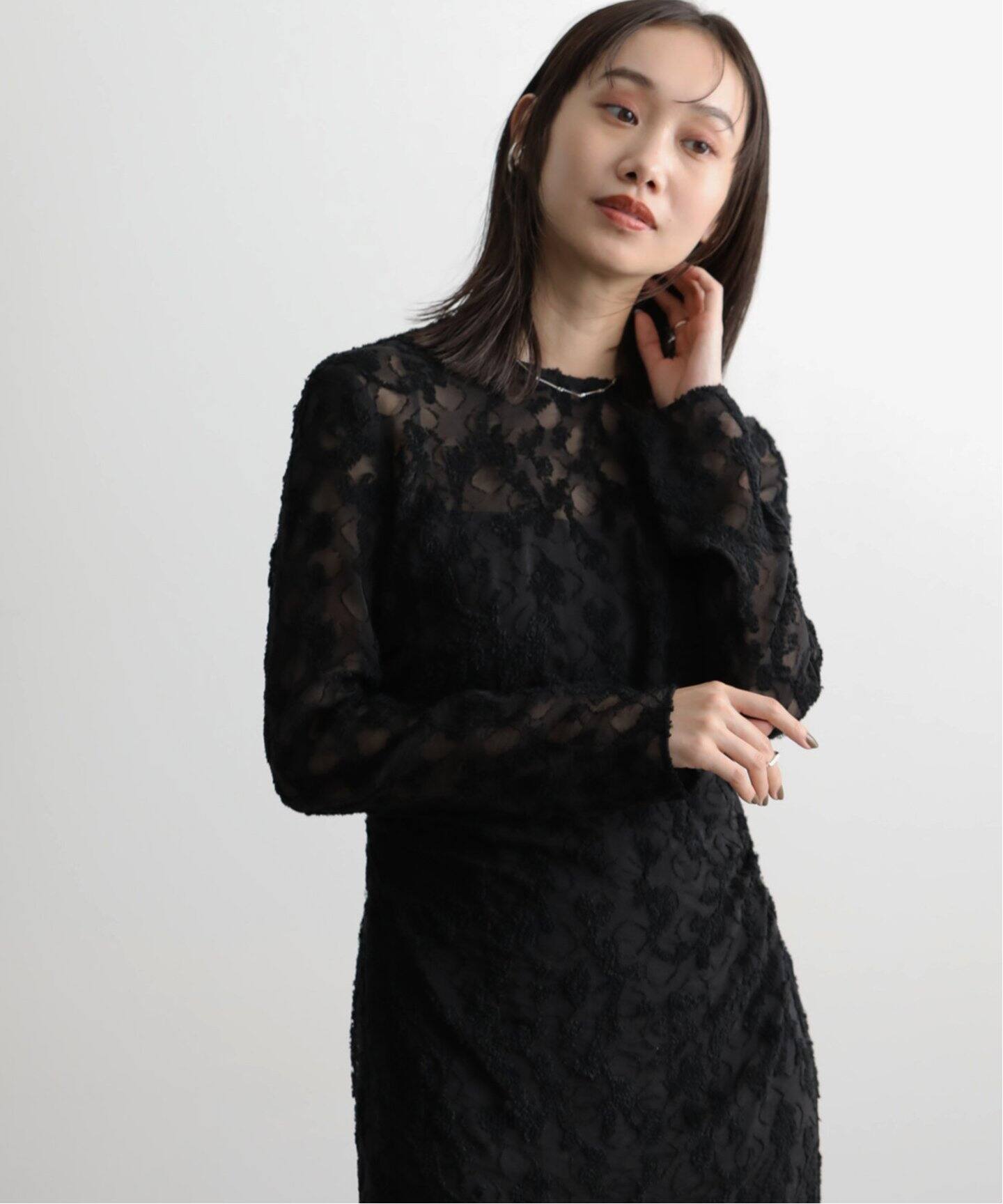 CLANE FLOWER JACQUARD WAIST DRAPE OP 17112-5212（ワンピース 