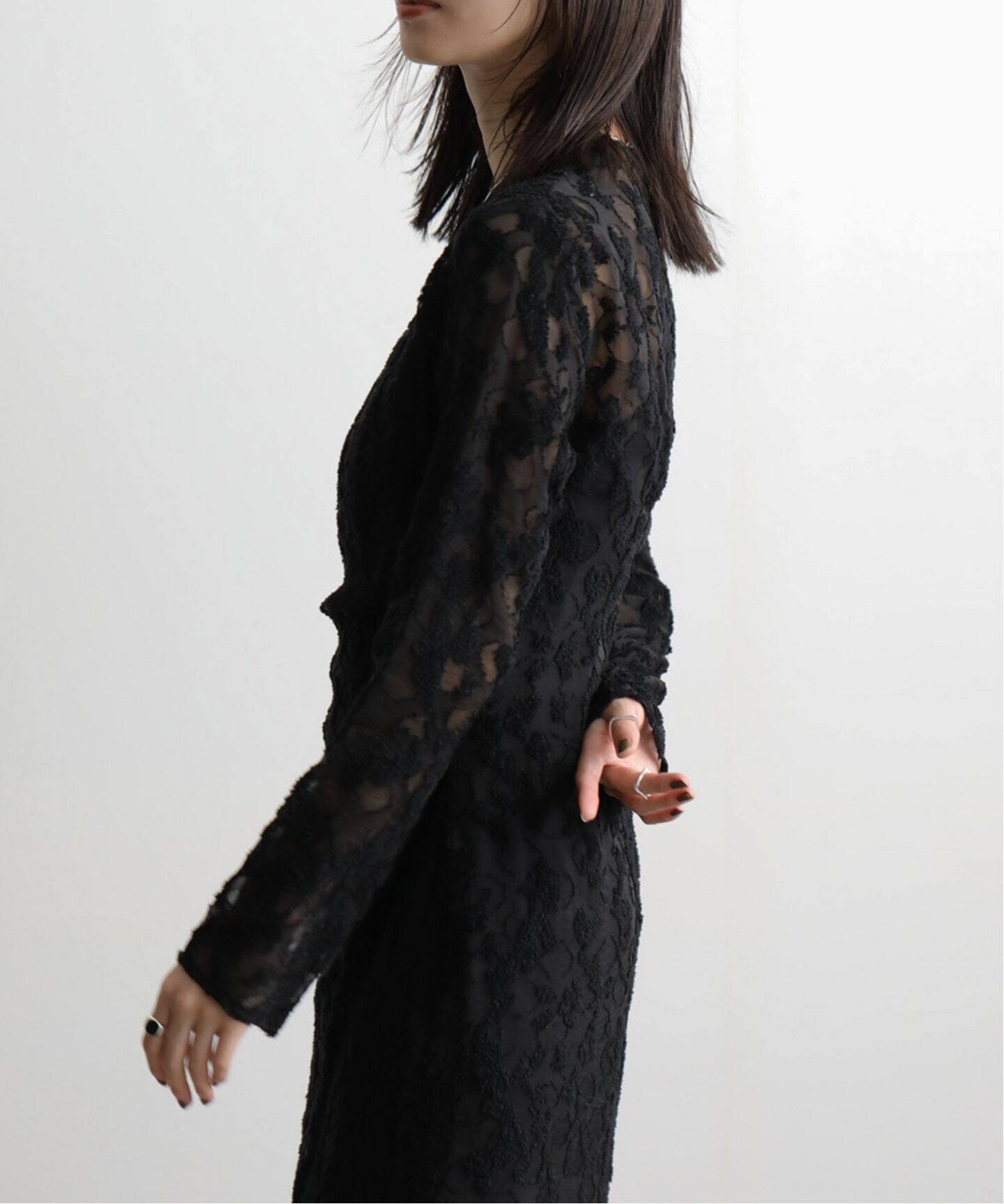 CLANE FLOWER JACQUARD WAIST DRAPE OP 17112-5212（ワンピース 