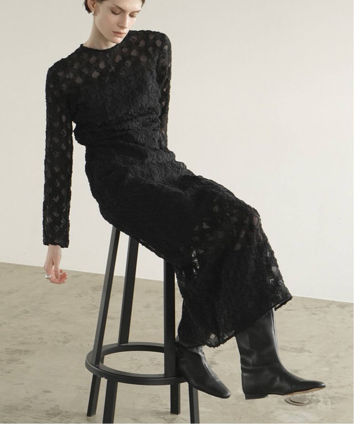 CLANE FLOWER JACQUARD WAIST DRAPE OP 17112-5212（ワンピース 