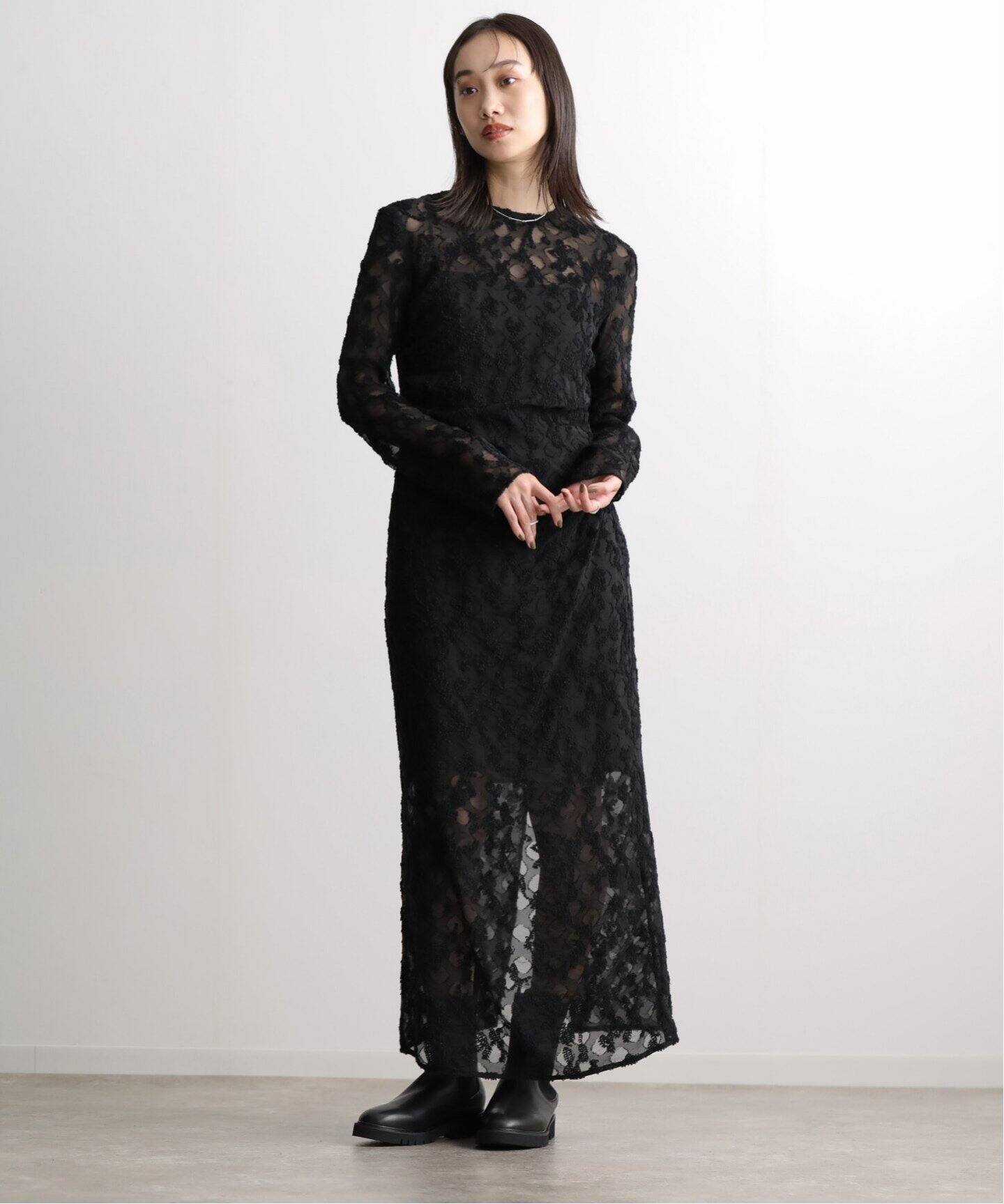 CLANE FLOWER JACQUARD WAIST DRAPE OP 17112-5212（ワンピース  