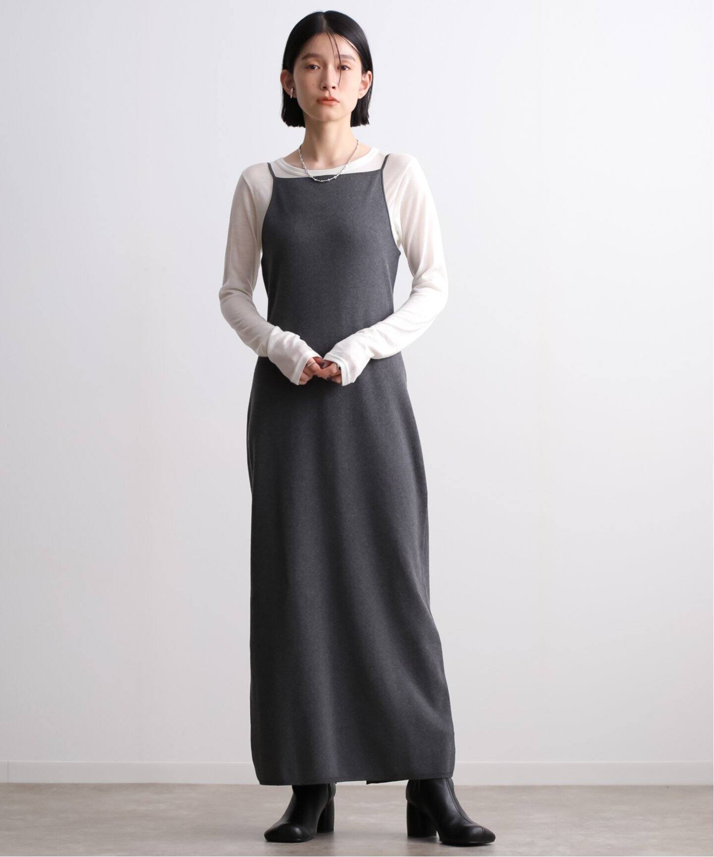 ETRE TOKYO バッグボタンキャミソールニットロングワンピース 