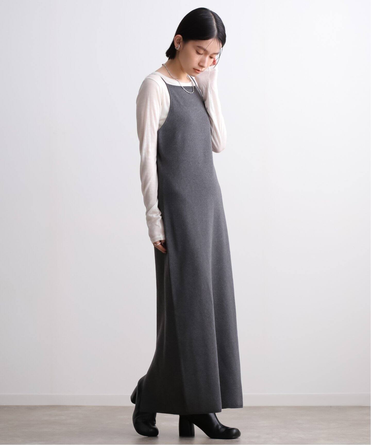 ETRE TOKYO バッグボタンキャミソールニットロングワンピース 