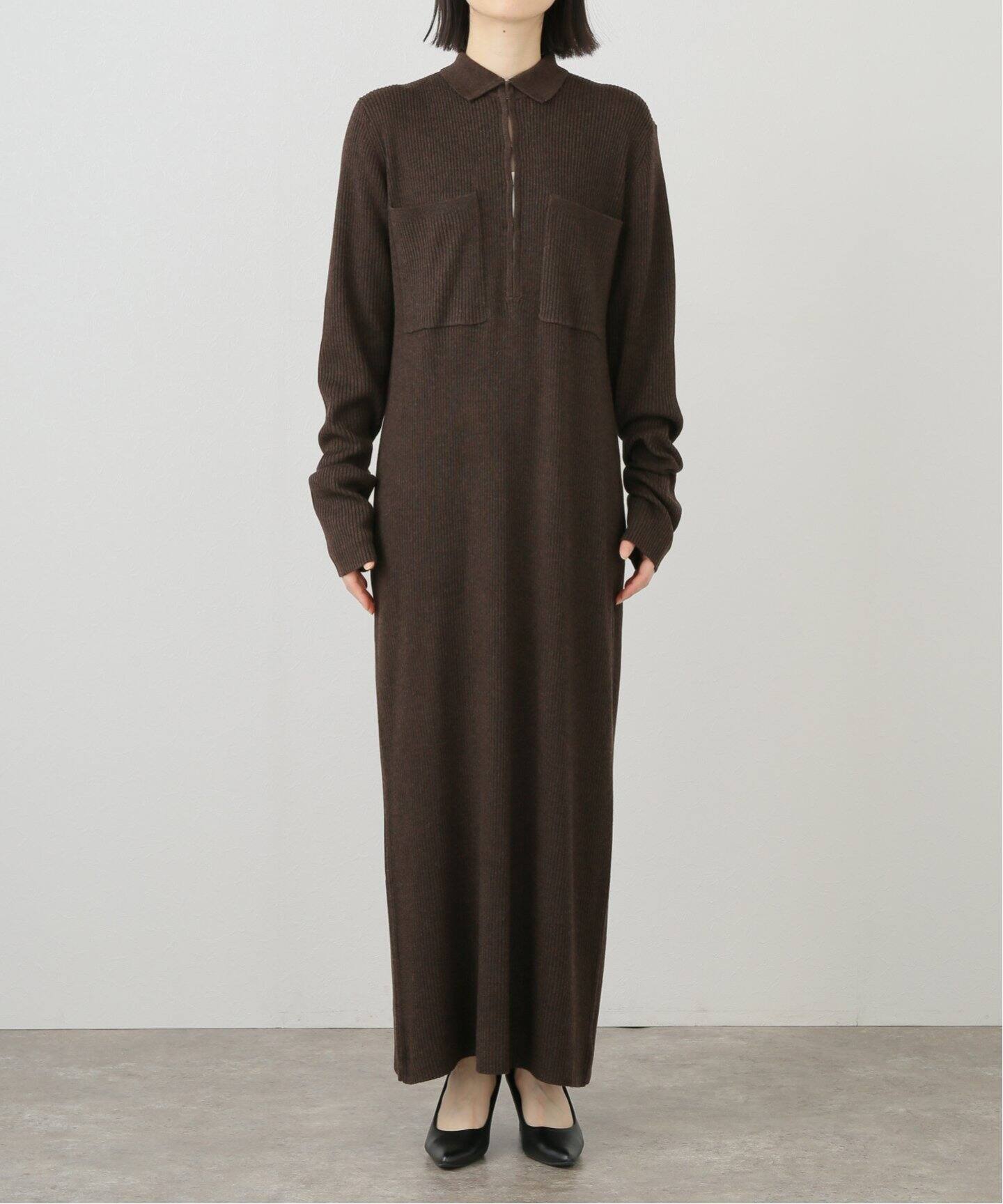 ETRETOKYOフロントホックロングニットワンピース｜長袖・七分袖 