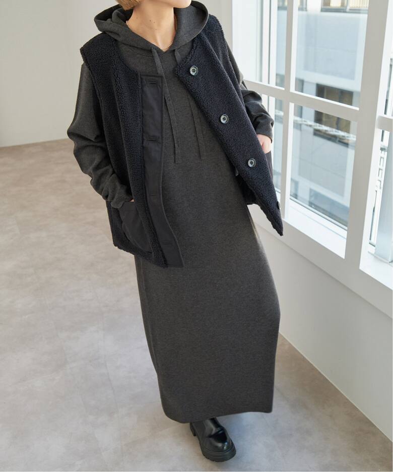フーテッド ニットロングワンピース（ワンピース）｜Spick and Span 