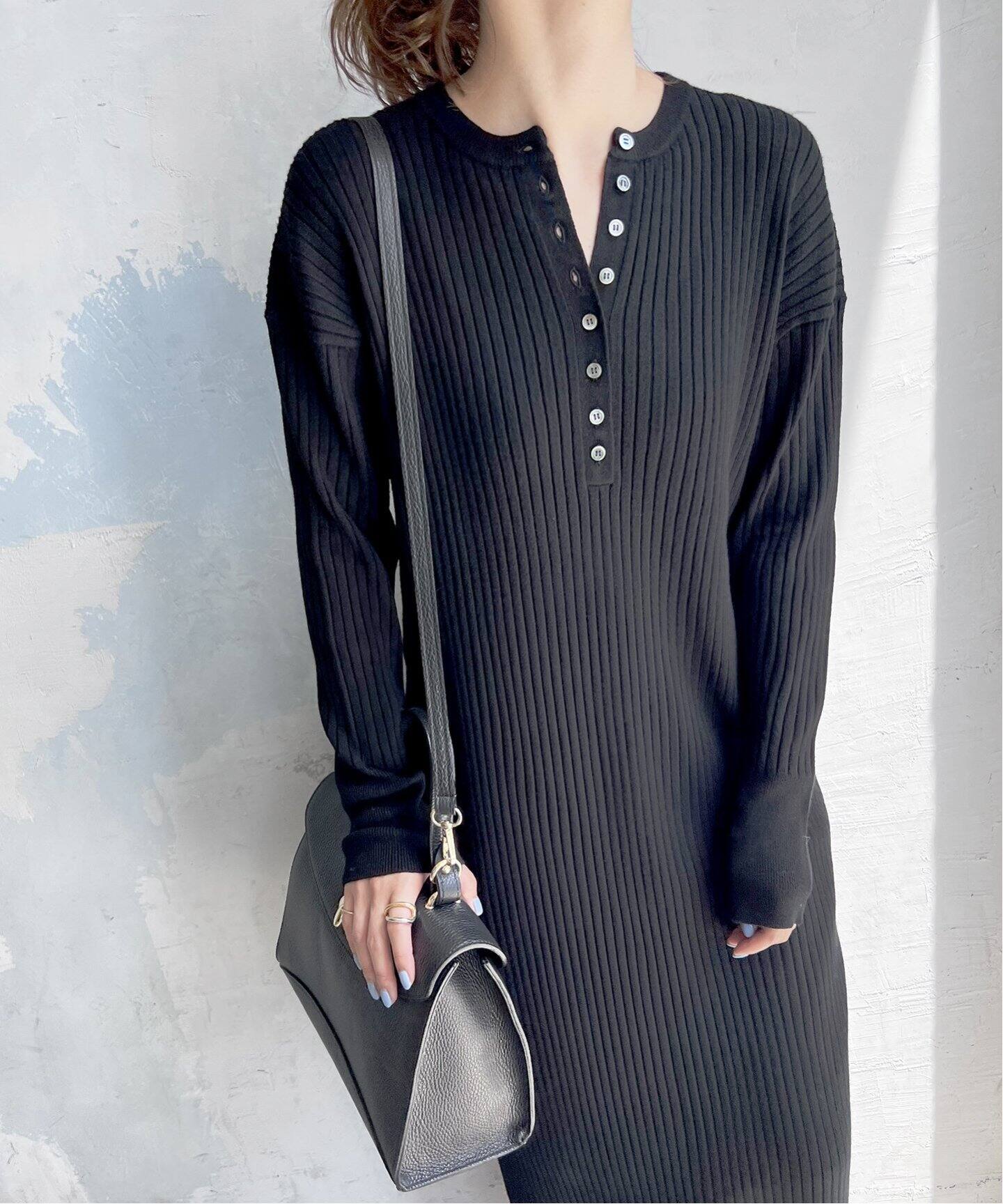 追加》ヘンリーネックリブニットワンピース（ワンピース）｜Spick and  