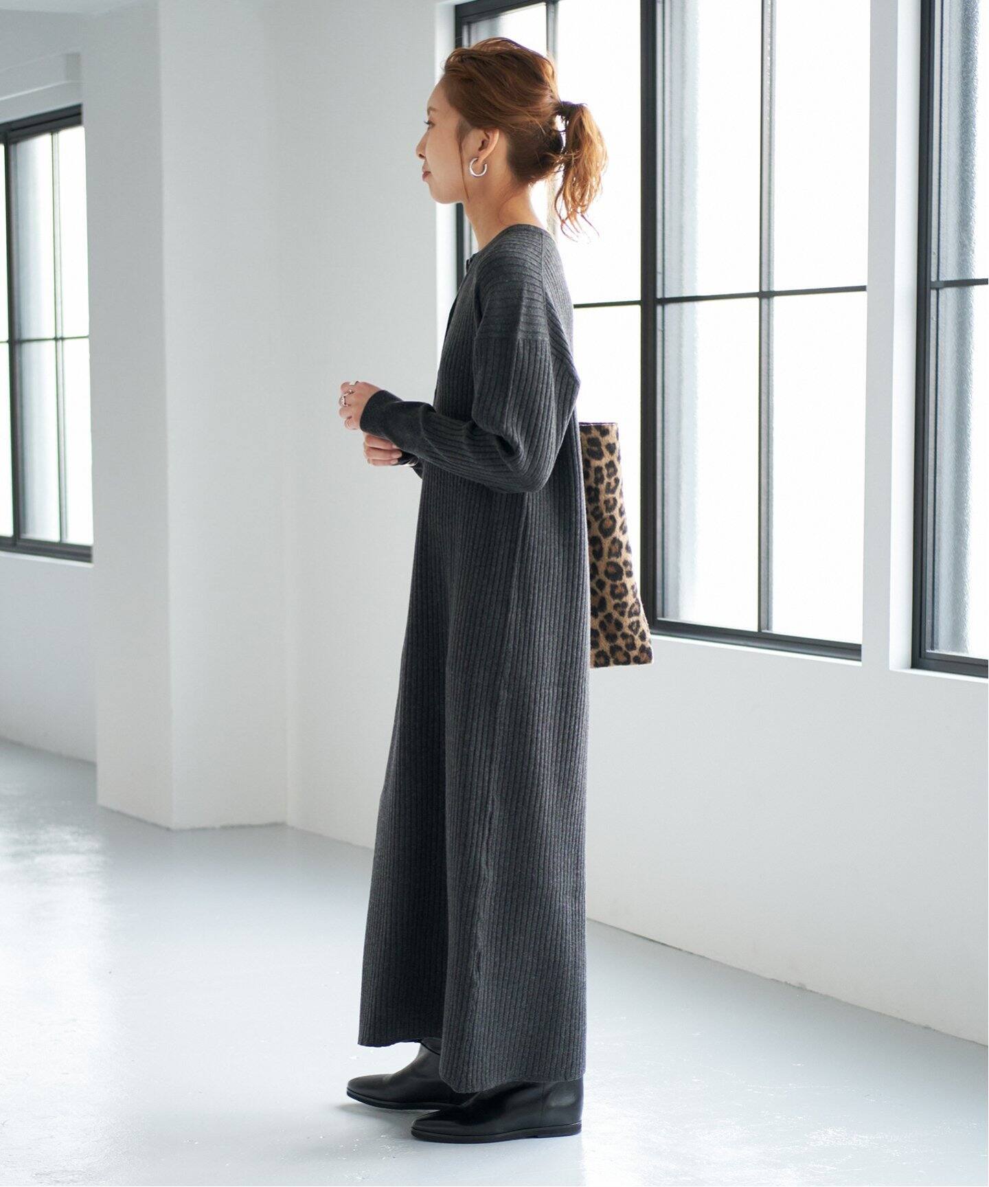 追加》ヘンリーネックリブニットワンピース（ワンピース）｜Spick and  