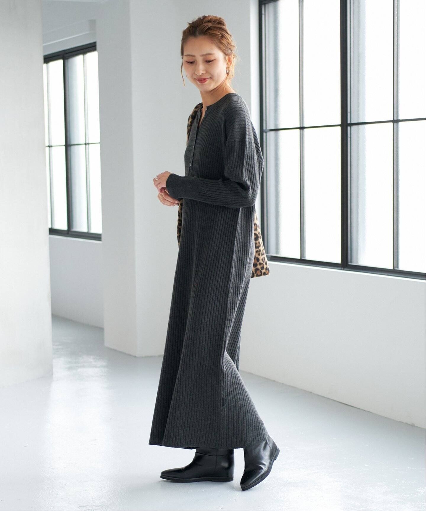 追加》ヘンリーネックリブニットワンピース（ワンピース）｜Spick and  