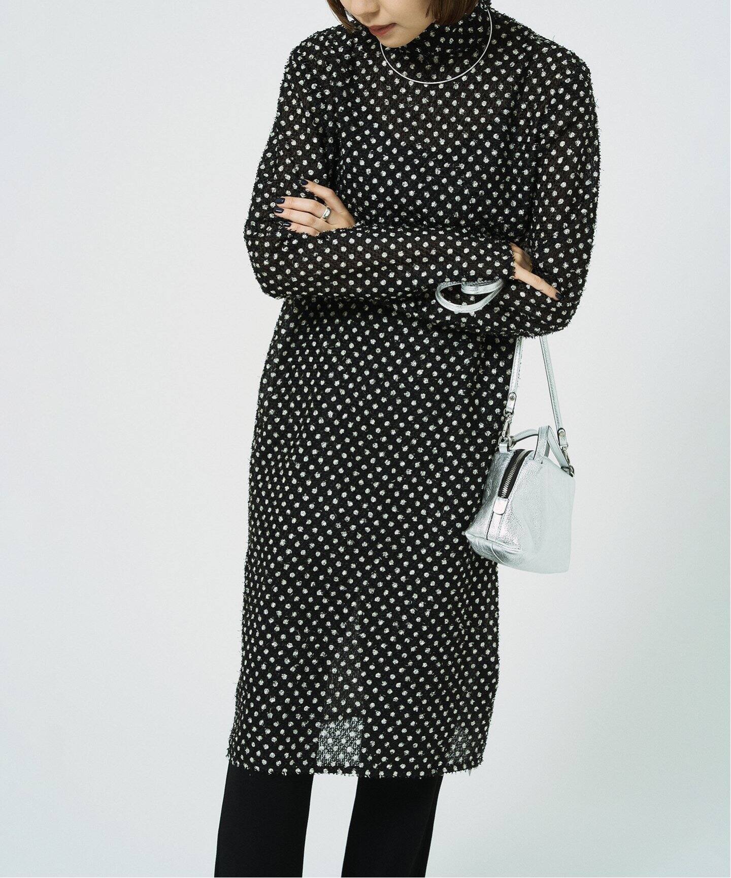 プラダ ウール ドット ワンピース ノースリーブ ロング フレア 40 黒  