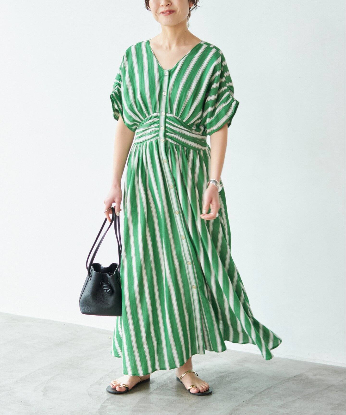 ne Quittez pas / ヌキテパ | Cotton Stripe V Neck Dress ワンピース  