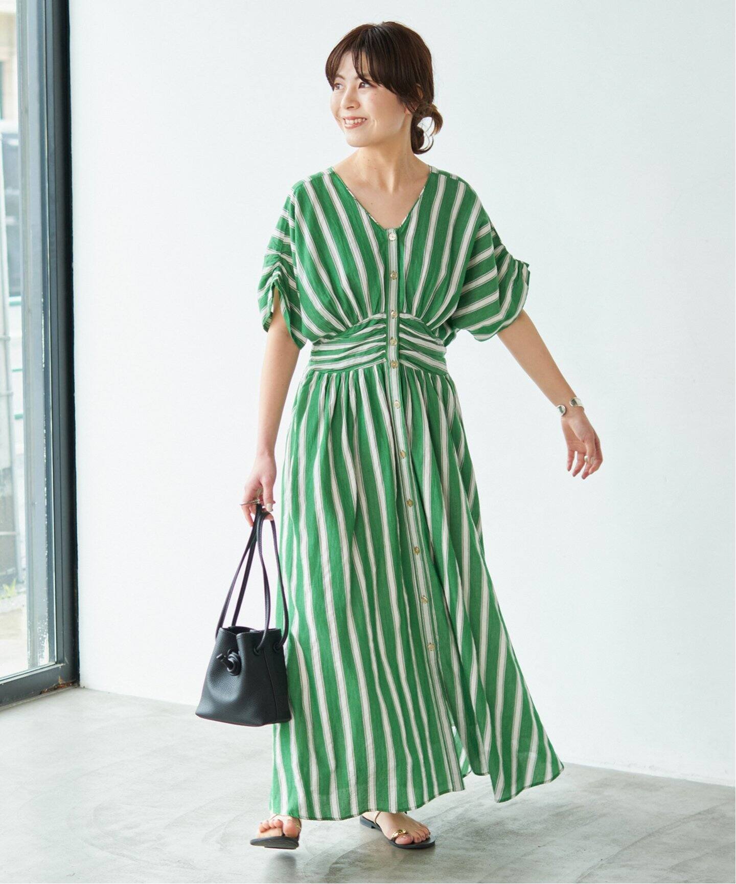 ne Quittez pas / ヌキテパ COTTON VOILE STRIPE WAIST（ワンピース  