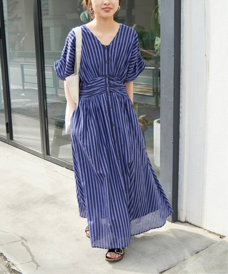ne Quittez pas / ヌキテパ COTTON VOILE STRIPE WAIST（ワンピース 
