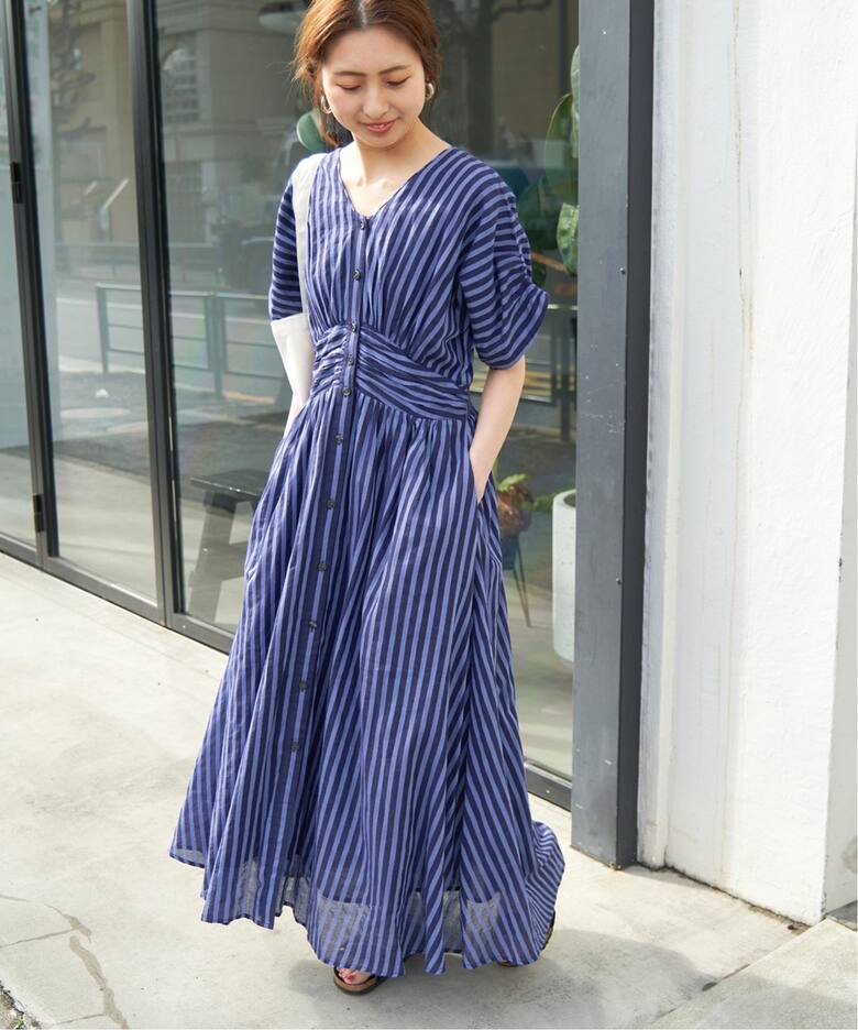 ne Quittez pas / ヌキテパ COTTON VOILE STRIPE WAIST（ワンピース  
