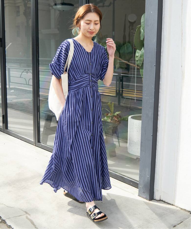 ne Quittez pas / ヌキテパ COTTON VOILE STRIPE WAIST（ワンピース  