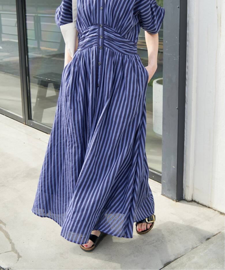 ne Quittez pas / ヌキテパ COTTON VOILE STRIPE WAIST（ワンピース  