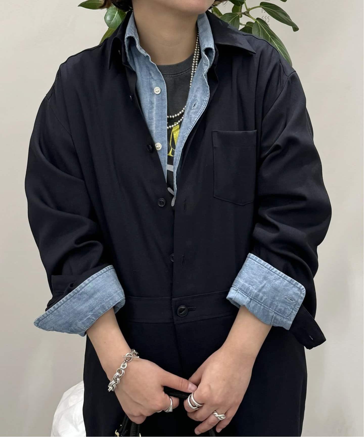 ウールMIXネイビーオールインワン（つなぎ／オールインワン