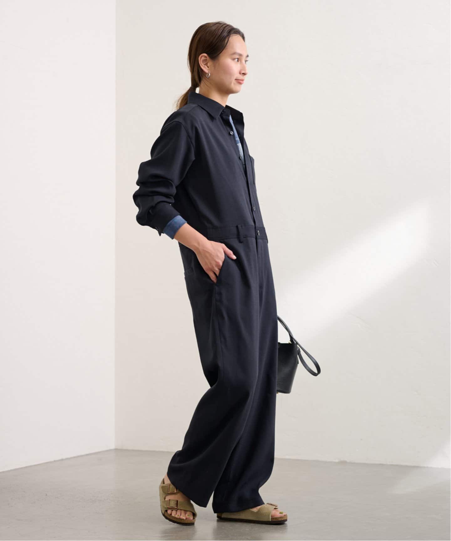 ウールMIXネイビーオールインワン（つなぎ／オールインワン