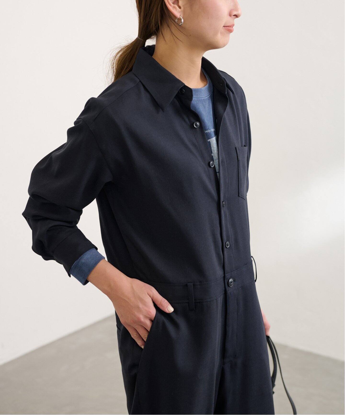 ウールMIXネイビーオールインワン（つなぎ／オールインワン