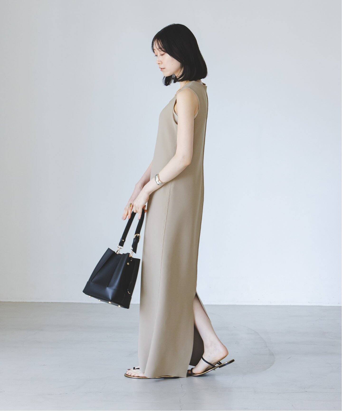 ニットジョーゼットニュアンスネックワンピース（ワンピース）｜NOBLE  