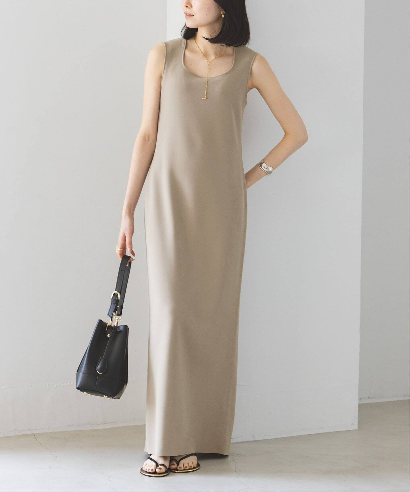 ニットジョーゼットニュアンスネックワンピース（ワンピース）｜NOBLE  