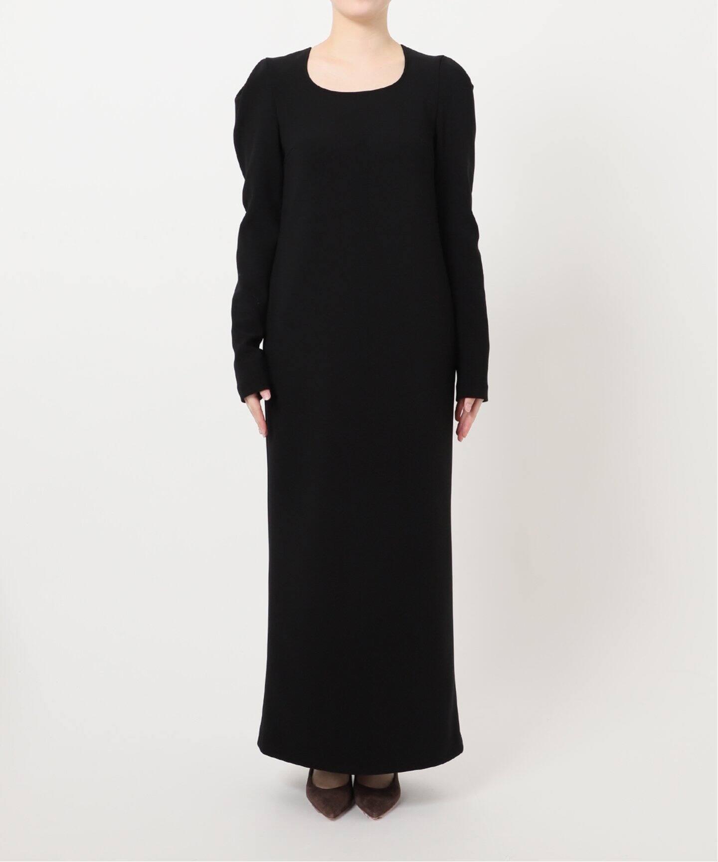 24AW NOBLE ニットライクジョーゼットショルダータックワンピース ロング ニットライクジョーゼットショルダータックワンピース